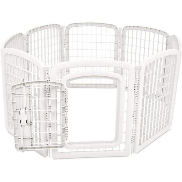 8-Panel Octagonal Plastic Pet Pen Fence Enclosure With Gate, 59 x 58 x 28 Inches - Picture 2 of 8